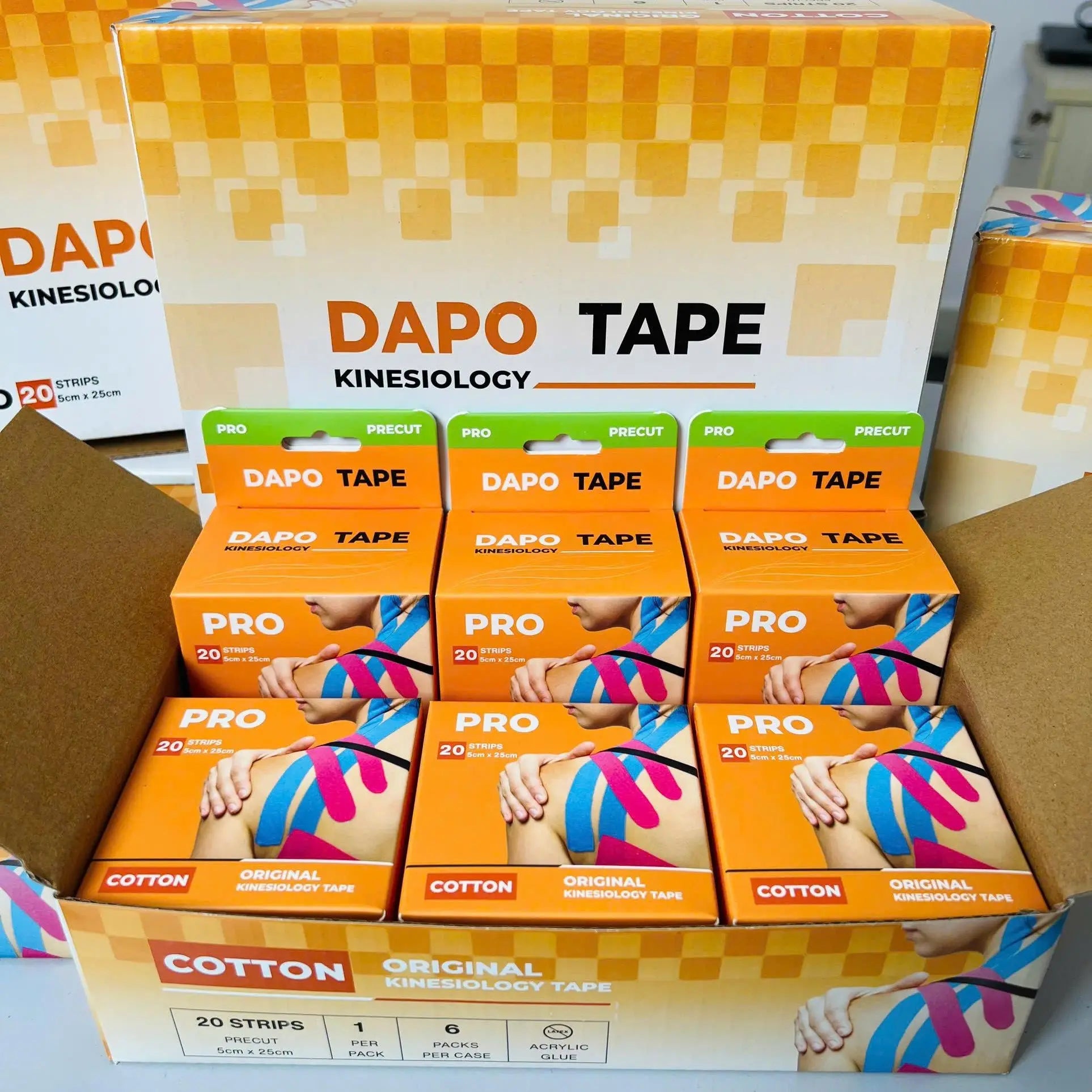 [Dapo] Precut Kinesiology Tape, 2 Roll (40 Strips 2 Inch X 16Ft) Original Cotton Latex-Free, Flexible Athletic Tape for Fitness, Sport Training, Recovery Sports Tapes