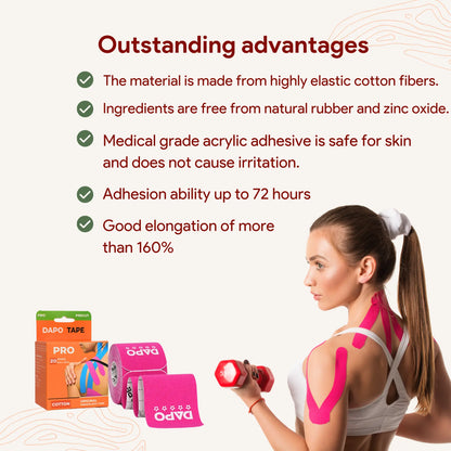 [Dapo] Precut Kinesiology Tape, 2 Roll (40 Strips 2 Inch X 16Ft) Original Cotton Latex-Free, Flexible Athletic Tape for Fitness, Sport Training, Recovery Sports Tapes
