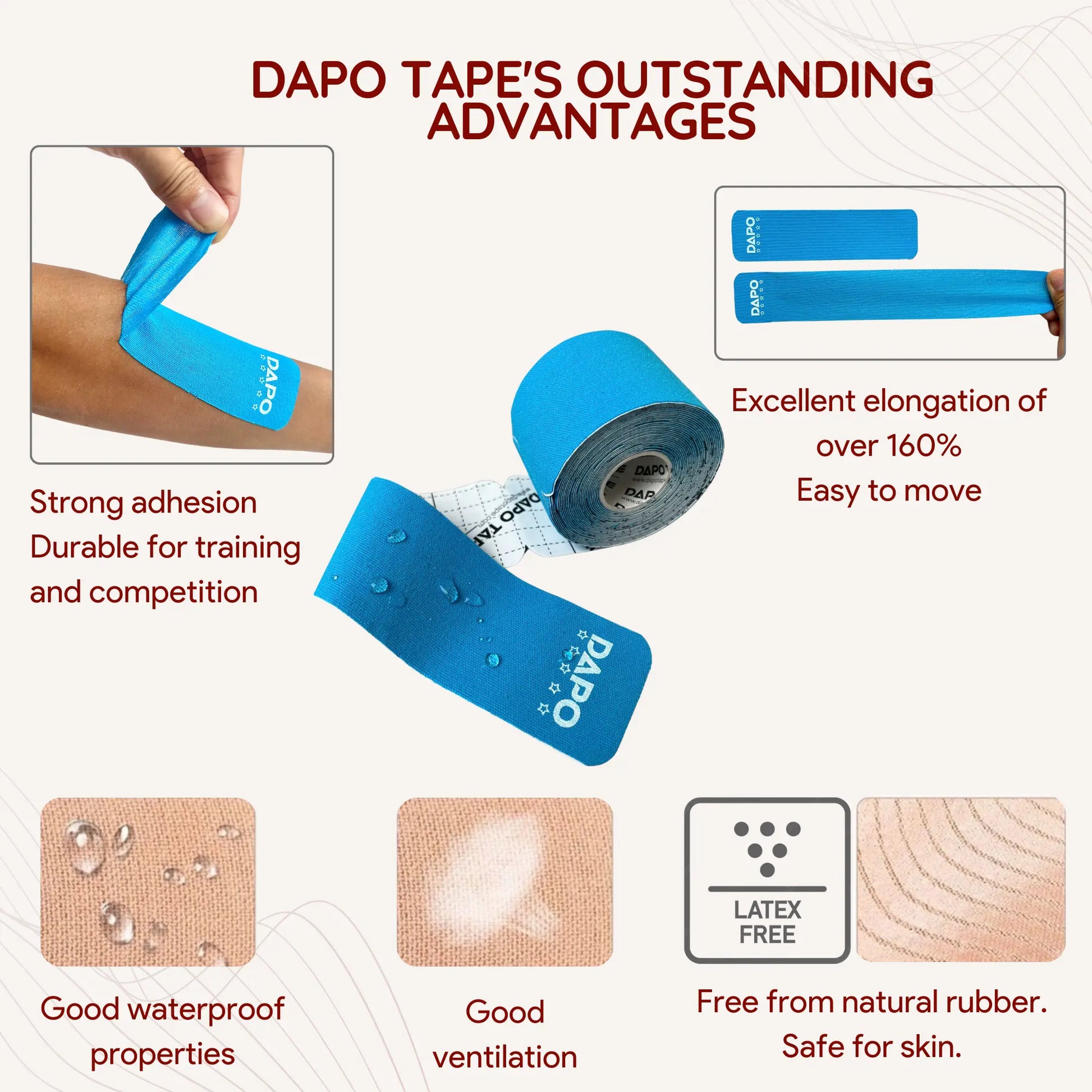 [Dapo] Precut Kinesiology Tape, 2 Roll (40 Strips 2 Inch X 16Ft) Original Cotton Latex-Free, Flexible Athletic Tape for Fitness, Sport Training, Recovery Sports Tapes