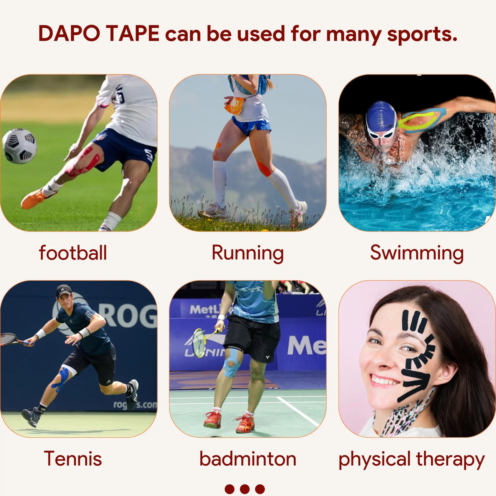 [Dapo] Precut Kinesiology Tape, 2 Roll (40 Strips 2 Inch X 16Ft) Original Cotton Latex-Free, Flexible Athletic Tape for Fitness, Sport Training, Recovery Sports Tapes