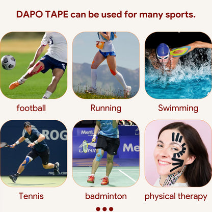 [Dapo] Precut Kinesiology Tape, 2 Roll (40 Strips 2 Inch X 16Ft) Original Cotton Latex-Free, Flexible Athletic Tape for Fitness, Sport Training, Recovery Sports Tapes
