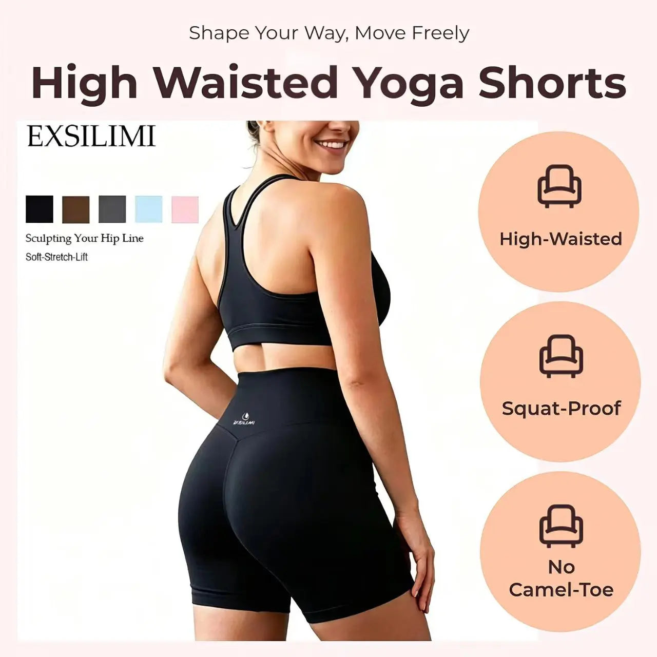 Exsilimi High Waist Booty Lift Yoga 5” for Yoga Gym Cycling & Casual Daily Wear Jersey Stretch Comfort Gym Workout Sets Alt Gym Clothes Baggy Gym Fits Women'S Flowy Athletic Running Shorts Speed Gym Sportswear Bottoms Gym Shorts Basketball Shorts Mizuno
